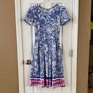 LuLaRoe Blue and Pink Patterned XS Amelia Dress